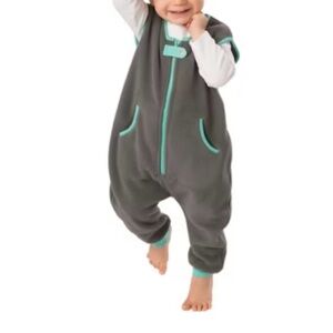 Sleeveless Kids Sleep Sack in Grey with Mint Trim